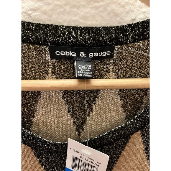 Cable & Gauge Argyle Sweater Vest Metallic Knit XL Academia Quiet Luxury Preppy - Picture 2 of 7